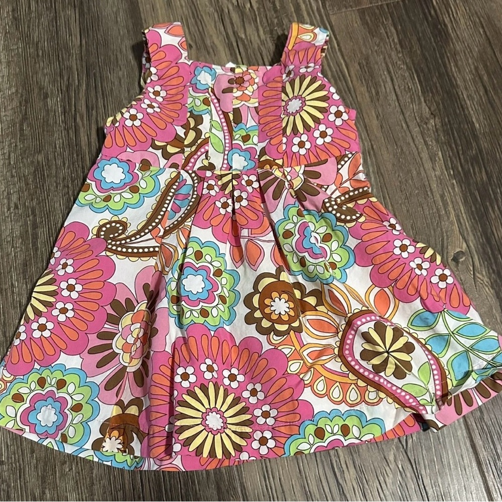 Hanna Andersson bright floral toddler dress 80 18-24 mo summer LINED